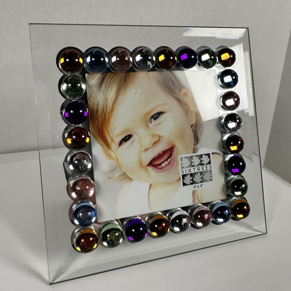 Glass Bead Detail Photo Frame 4"x4" Multicolor Sixtrees NEW! Y2K 90s